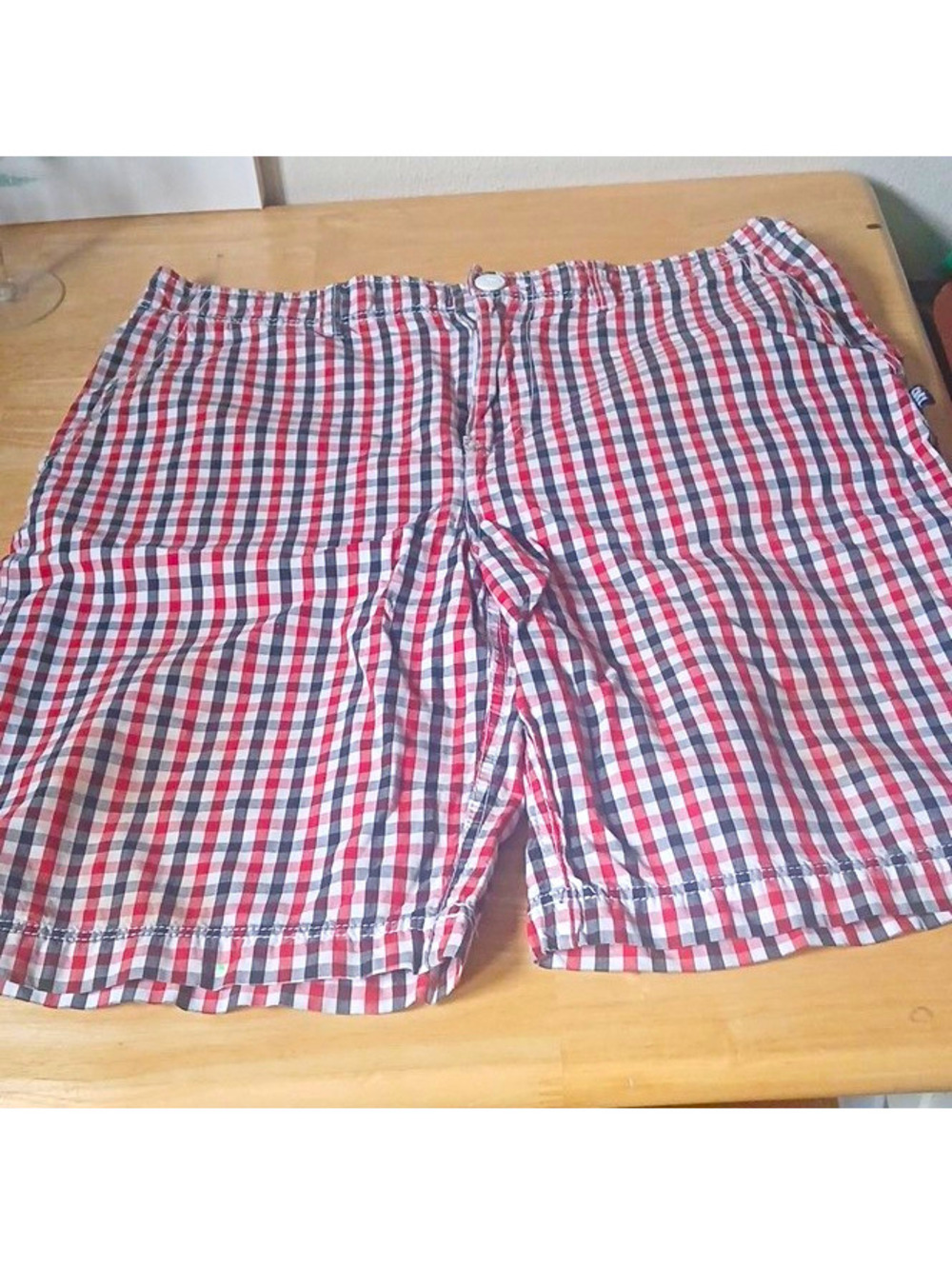 COR3 Men's Cotton Chino Shorts Red/White/Blue Check Flat Front Pockets
